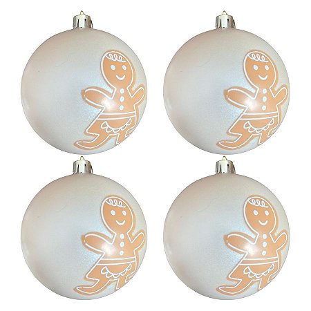 Bolas de Natal - Bege com Ginger Branco/Bege - 10x10cm   - 4 unidades - Cromus - Rizzo