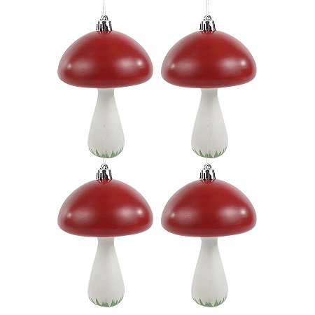 Enfeite Para Pendurar de Natal - Cogumelo Vermelho/Branco - 20cm - 4 unidades - Cromus - Rizzo