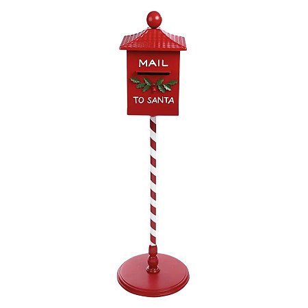 Enfeite Decorativo de Natal - Caixa de Correios Metal Vermelho/Branco - 1,17m - 1 unidade - Cromus - Rizzo