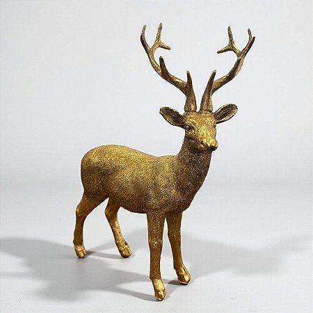 Enfeite de Natal Em Resina - Rena em Pé Ouro - 20x16cm - 1 unidade - Cromus - Rizzo