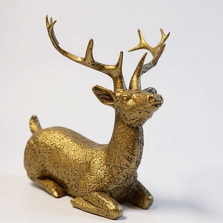 Enfeite de Natal Em Resina - Rena Deitada Ouro - 16x20cm - 1 unidade - Cromus - Rizzo