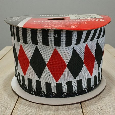 Fita Decorativa - Losango Vermelho e Preto - 6,3x914cm - 1 unidade - Rizzo