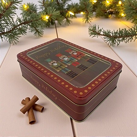 Lata De Metal De Natal Com Visor - Happy Holiday - 19x13x5,7cm - 1 unidade - Rizzo