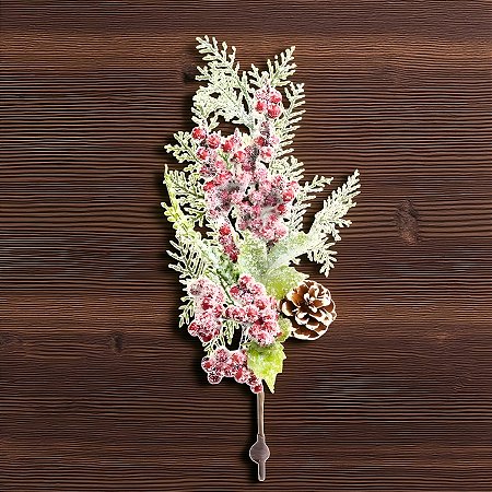 Galho Decorativo de Natal - Folhas e Frutas com Neve - 35x15x6cm - 1 unidade - Cromus - Rizzo