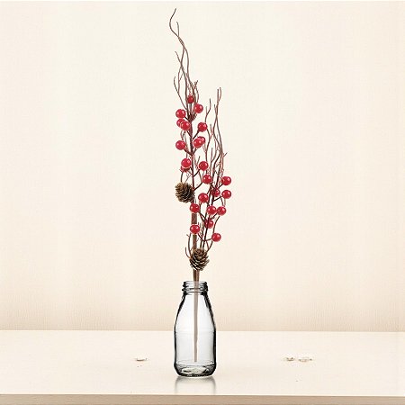 Galho Decorativo de Natal - Pinha e Frutas Vermelha - 56x10x4,5cm - 1 unidade - Cromus - Rizzo