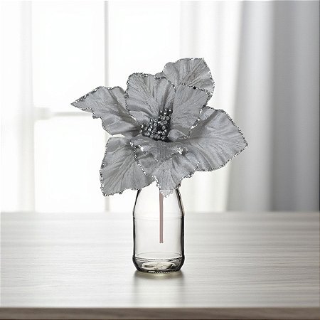 Poinsétia Decorativa - Prata - 24,5x24x9cm - 1 unidade - Cromus - Rizzo