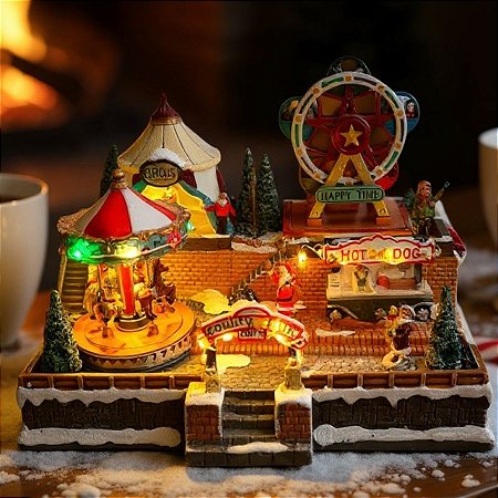 Cenário De Natal - Parque de Diversão com Som , Luz e Movimento - 23x18,5x16,5cm - 1 unidade - Rizzo