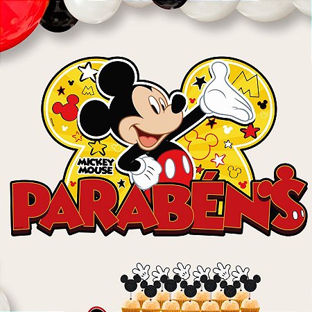 Painel Decorativo - Mickey Mouse Parabéns - 33x52cm - 1 unidade - Disney Original - Rizzo
