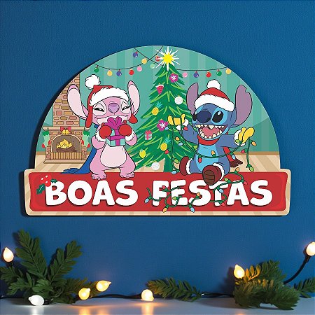 Painel Decorativo - Natal Stitch - 33x54cm - 1 unidade - Disney Original - Rizzo