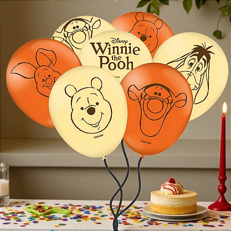 Balão de Festa Decorado 9" 23cm - Ursinho Pooh - 25 unidades - Festcolor - Rizzo
