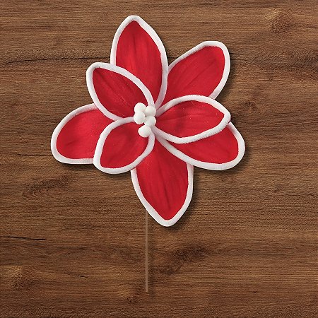 Poinsétia Decorativa - Veludo Vermelho com Borda Branca - 38x27x15,5cm - 1 unidade - Cromus - Rizzo