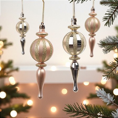 Enfeite Para Pendurar de Natal - Ornamento Ouro - 4,5x15cm - 4 unidades - Cromus - Rizzo