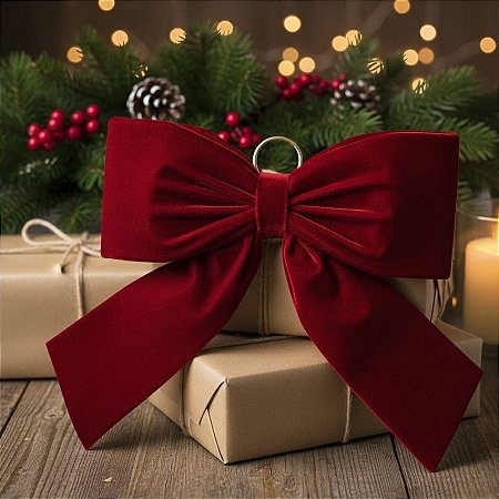 Laço de Veludo Vermelho G - 31x39x7cm   - 1 unidade - Rizzo