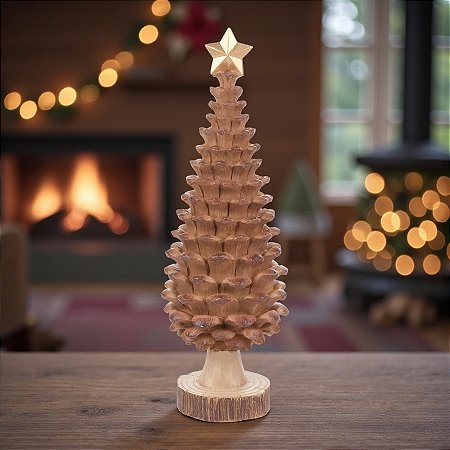 Enfeite Decorativo de Natal em Madeira - Árvore Rústica Marrom - 34,7x10,5cm - 1 unidade - Cromus - Rizzo