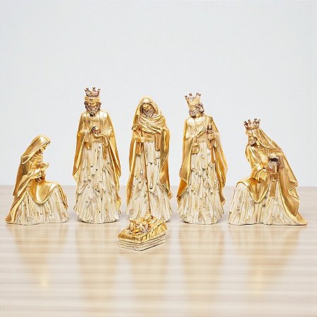 Presépio em Resina Ouro - 35x11x9cm - 6 unidades - Cromus - Rizzo