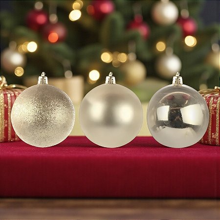 Bolas de Natal em Tubo - Champagne Lisa, Matte e Glitter - 12cm - 4 unidades - Cromus - Rizzo