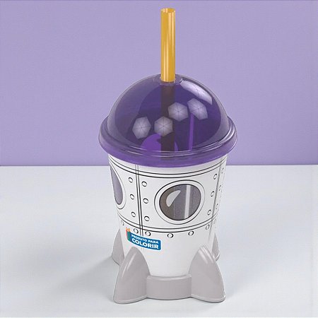 Copo Foguete com Tampa e Canudo - Branco para Colorir - 280ml - 1 unidade - Plasútil - Rizzo