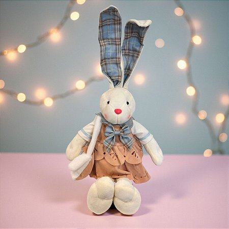 Enfeite Decorativo de Páscoa - Coelho de Vestido Bege e Bolsa - 54cm - 1 unidade - Cromus - Rizzo
