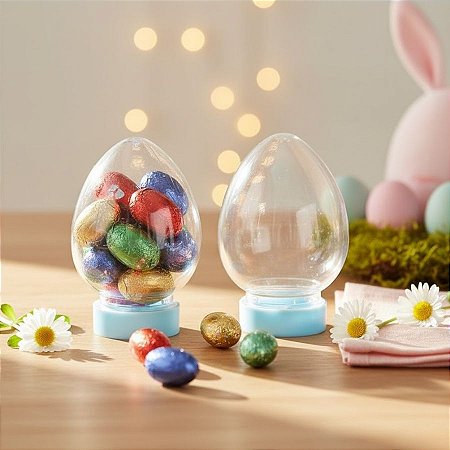 Mini Baleiro Ovo com Tampa Azul Bebê - 7,7cm - 10 unidades - Rizzo