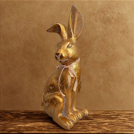 Enfeite Decorativo de Páscoa - Coelho Dourado com Laço - 45,5x16x21cm - 1 unidade - Tok da Casa - Rizzo