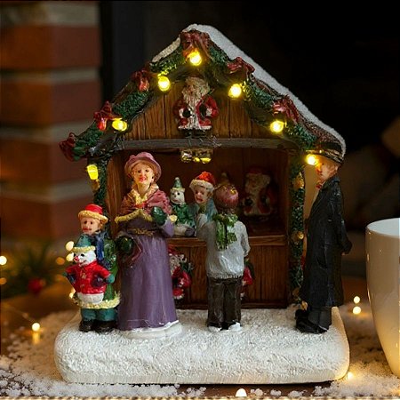 Cenário De Natal - Lojinha de Madeira com Luz - 10,5x7,5x11cm - RZO02309 - 1 unidade - Rizzo