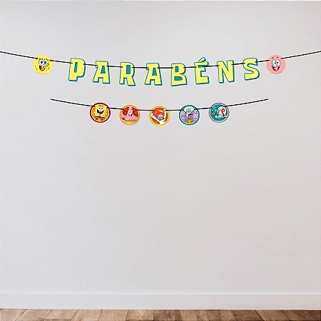Faixa Decorativa Temática "Parabéns" - Bob Esponja - 110x13cm - 1 unidade - Regina - Rizzo