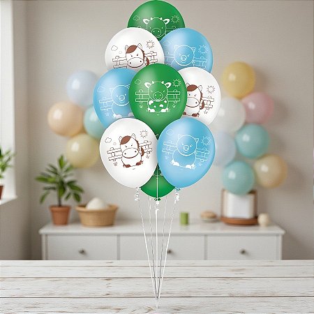 Balão Festa Decorado 9" 23cm Redondo - Fazendinha - 25 unidades - Regina - Rizzo