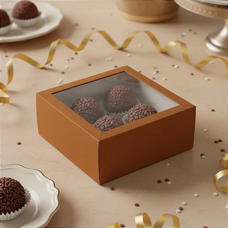 Caixa para Brigadeiros com Visor - Caramelo - 10 unidades - Cromus - Rizzo