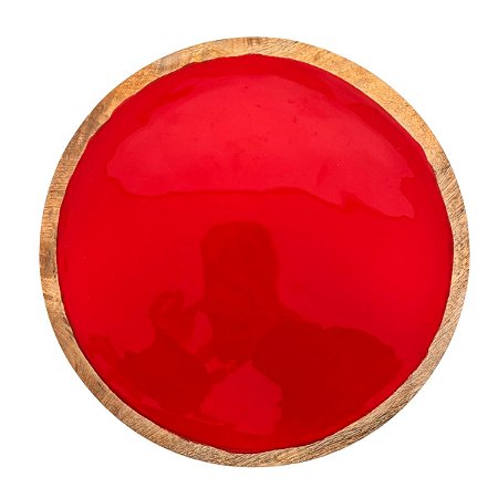 Bandeja Redonda de Madeira - Vermelho - 1,5x25x25cm - 1 unidade - Cromus - Rizzo