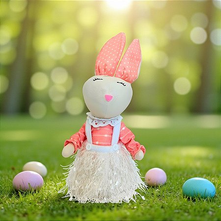 Enfeite decorativo de Páscoa - Coelha com Roupa de Bolinhas - 14x32x8cm - 1 unidade - Rizzo