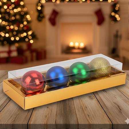 Caixa Para Bolas de Natal de Chocolate - Ouro - 4 Cavidades - 26,3x8x5cm - 5 unidades - ASSK - Rizzo