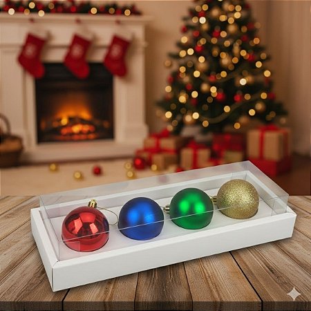 Caixa Para Bolas de Natal de Chocolate - Branco - 4 Cavidades - 26,3x8x5cm - 5 unidades - ASSK - Rizzo