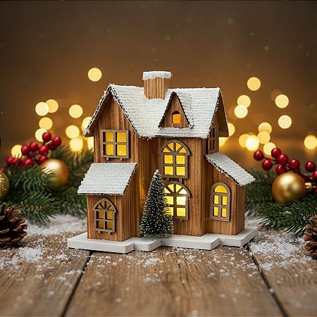 Casinha Decorativa De Natal Com LED - Marrom - 14,5cm - 1 unidade - Rizzo