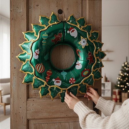 Balão de Festa Microfoil 32" 80 - Guirlanda De Natal - 1 unidade - Rizzo