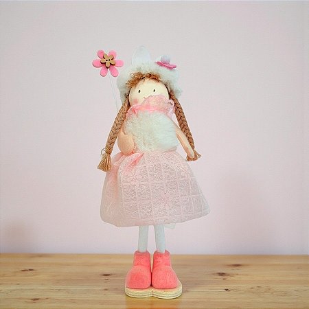 Enfeite Decorativo de Páscoa - Menina com Orelhas de Coelha Rosa - 7x27x5,5cm - 1 unidade - Rizzo
