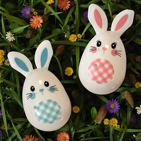 Ovinhos de Plástico Casal Coelho - Azul e Rosa - 8,5x4cm - 6 unidades - Cromus - Rizzo