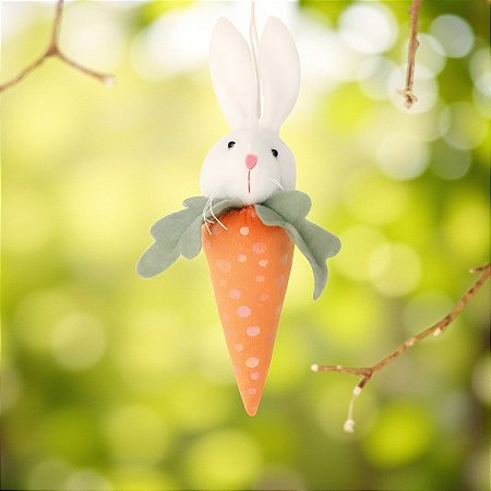 Enfeite Para Pendurar de Páscoa - Cenoura com Coelho Branco - 23x6cm - 1 unidade - Cromus - Rizzo