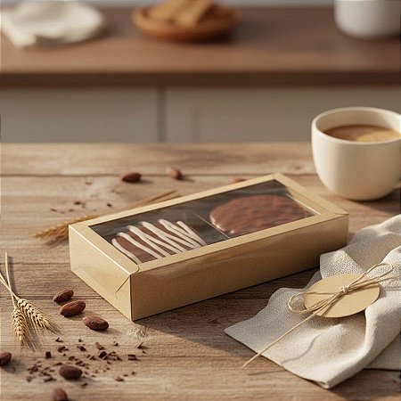 Caixa 2 Pães de Mel Retangular Kraft com Luva Cristal - 16,8x9,5x4cm  - 1 unidade - Cromus - Rizzo