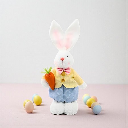 Enfeite Decorativo de Páscoa -  Coelho em Pé com Cenoura - 43x14x8cm - 1 unidade - Cromus - Rizzo
