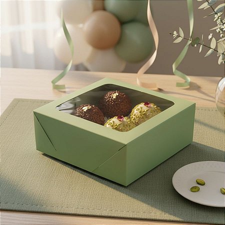 Caixa para Brigadeiros com Visor - Salvia - 10 unidades - Cromus - Rizzo