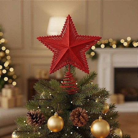 Topo Estrela Para Árvore de Natal - Vermelho - 23x19cm - RZO02027  - 1 unidade - Rizzo