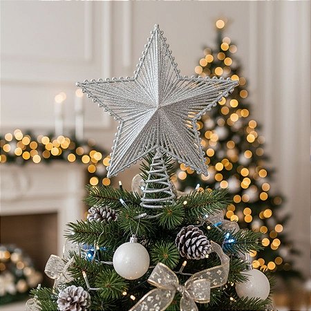 Topo Estrela Para Árvore de Natal - Prata - 23x19cm - RZO02030  - 1 unidade - Rizzo