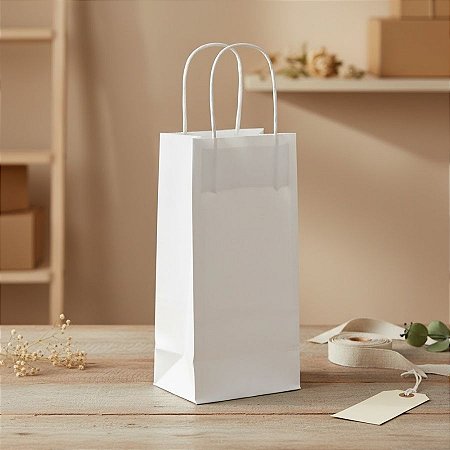 Sacola de Papel Mini Garrafa - Branco - 9,5x7,5x23cm - 10 unidades - Rizzo
