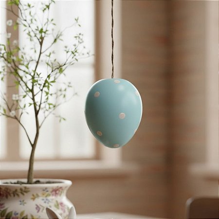 Enfeite Para Pendurar de Páscoa - Ovo Azul com Bolinhas - 15cm - 1 unidade - FlorArte - Rizzo