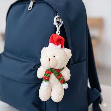 Chaveiro Urso de Pelúcia com Cachecol e Touca - Verde e Vermelho - 15cm - 1 unidade - Rizzo