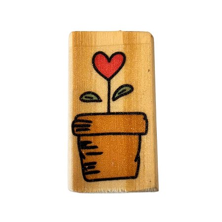 Carimbo de Madeira Artesanal - Vaso de Coração - Cod.RL-139 P - 1 unidade - Rizzo