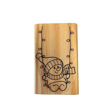 Carimbo de Madeira Artesanal - Boneco de Neve no Balanço - Cod.AFNT-919 - 1 unidade - Rizzo