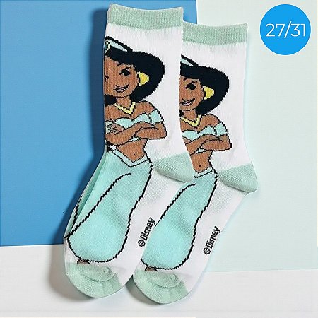 Meia Infantil Cano Médio - Jasmine - Azul - 27/31 - 1 unidade - Disney Original - Rizzo
