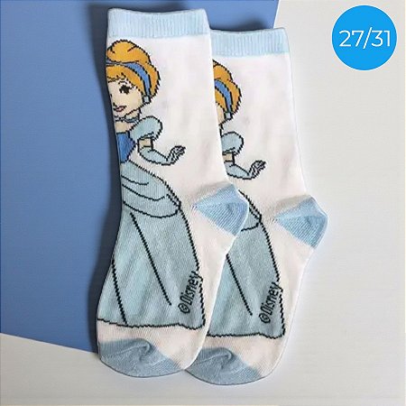 Meia Infantil Cano Médio - Cinderela - Azul - 27/31 - 1 unidade - Disney Original - Rizzo