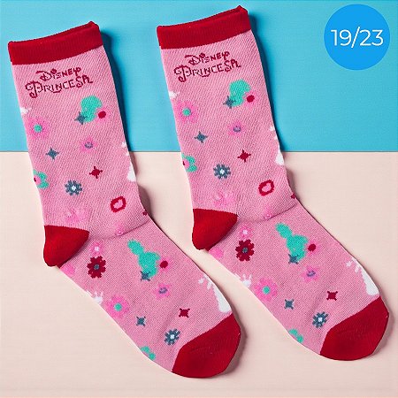 Meia Infantil Cano Médio - Princesas - Rosa - 19/23 - 1 unidade - Disney Original - Rizzo